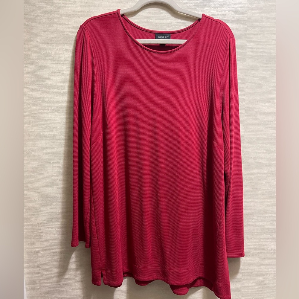 J.Jill Wearever Collection Tunic Blouse Womens Large Red Rayon Stretch